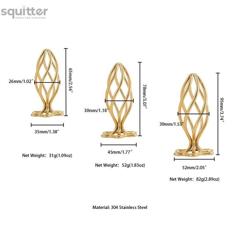 Металева анальна пробка LOCKINK SEVANDA Hollow Spiral Golden, M, золотиста, діаметр 3 см SX0883 - онлайн-сексшоп Сквітер