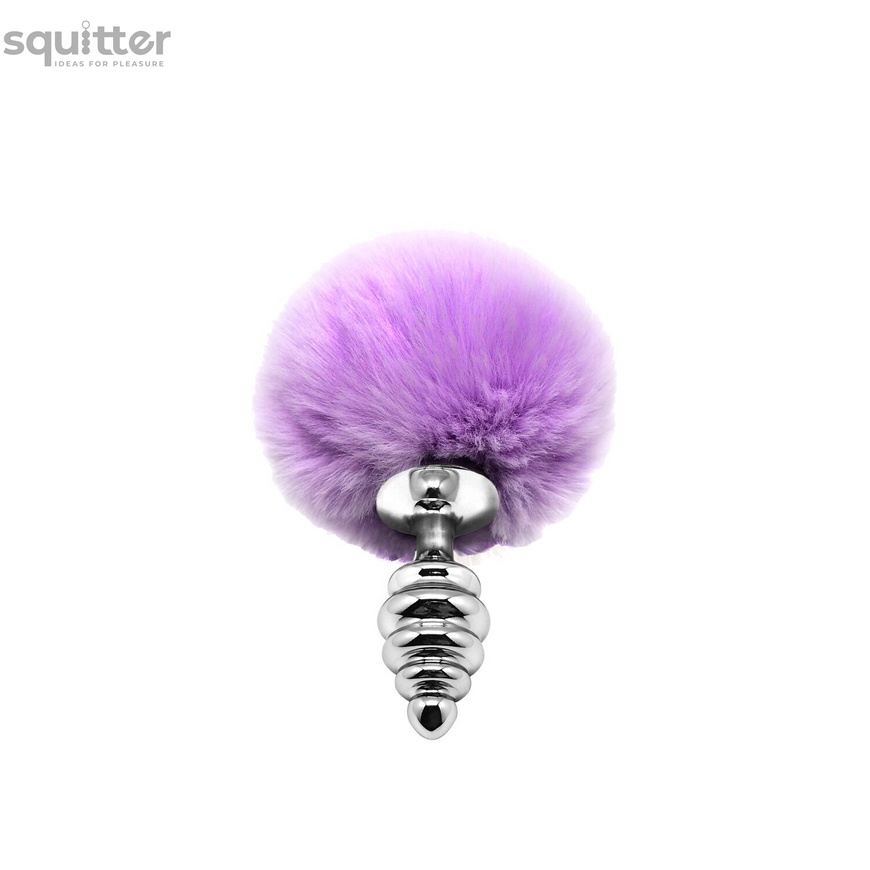 Металева анальна пробка Кролячий хвостик Alive Fluffly Twist Plug S Purple SO6306 фото