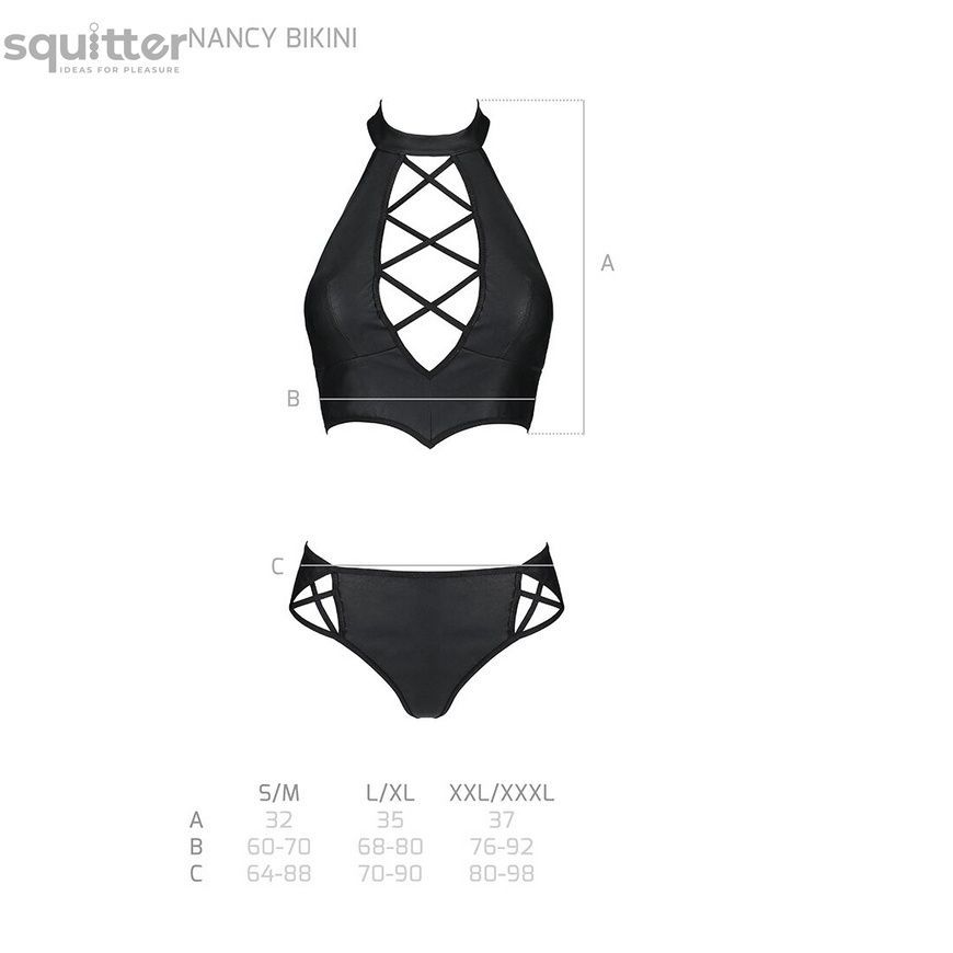 Комплект з еко-шкіри Passion NANCY BIKINI S/M, black, бра та трусики з імітацією шнурівки SO5368 - онлайн-сексшоп Сквітер