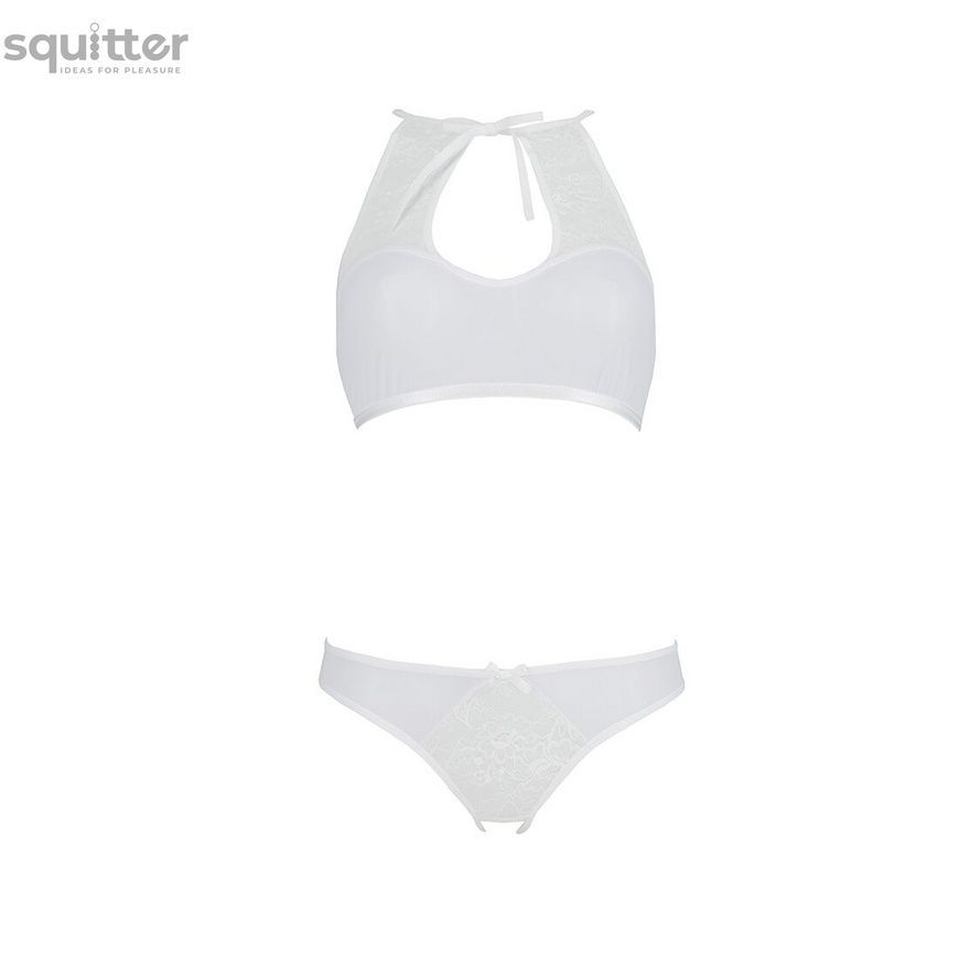 Комплект: бра, трусики с ажурным декором и открытым шагом Ursula Set white L/XL &mdash; Passion SO5844 - онлайн-сексшоп Сквитер