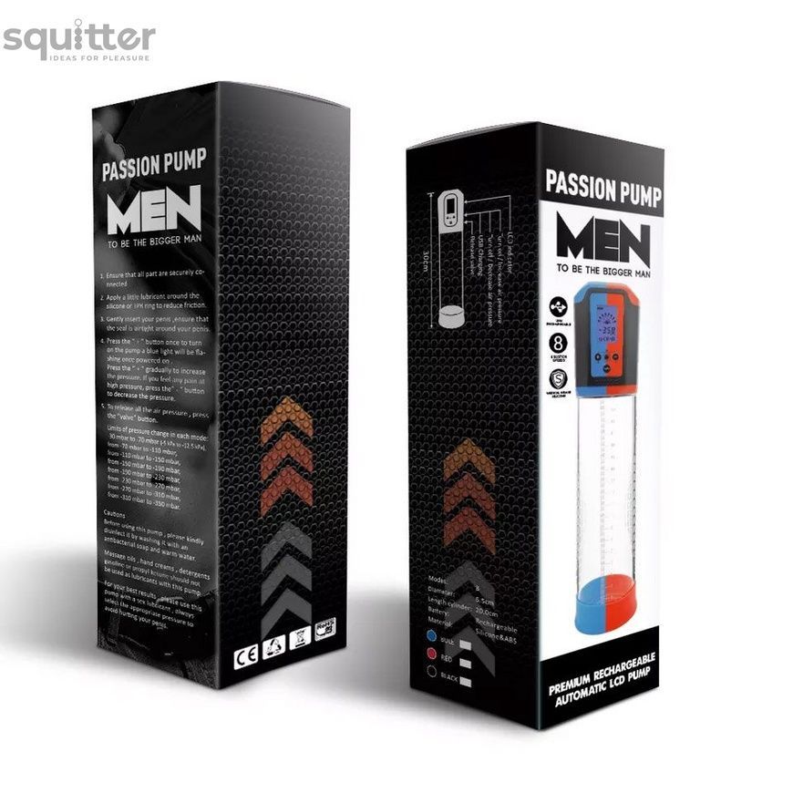 Автоматична вакуумна помпа Men Powerup Passion Pump Blue, LED-табло, перезаряджувана, 8 режимів SO6298 - онлайн-сексшоп Сквітер