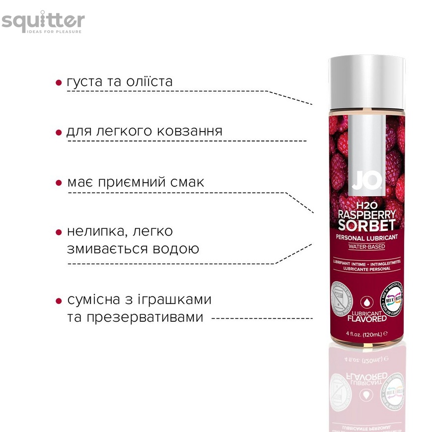 Змазка на водній основі System JO H2O — Raspberry Sorbet (120 мл) без цукру, рослинний гліцерин SO1671 фото