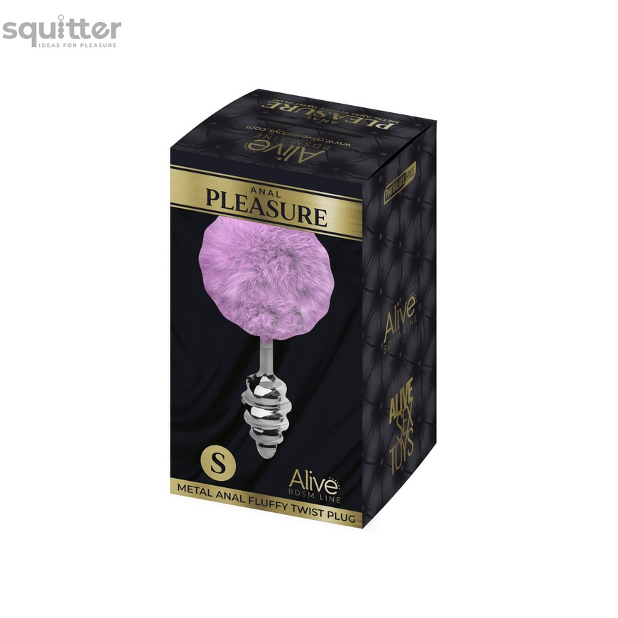 Металлическая анальная пробка Кроличий хвостик Alive Fluffy Twist Plug S Purple, диаметр 2,9 см SO6306 фото