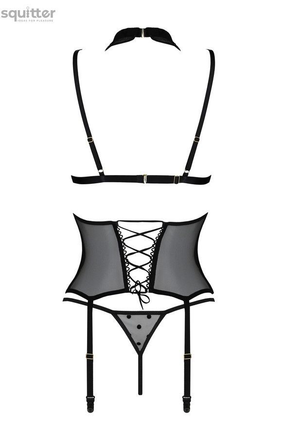 Корсет с открытой грудью Passion DOMINICA CORSET S/M black, пажи для чулок, стринги SO8434 - онлайн-сексшоп Сквитер