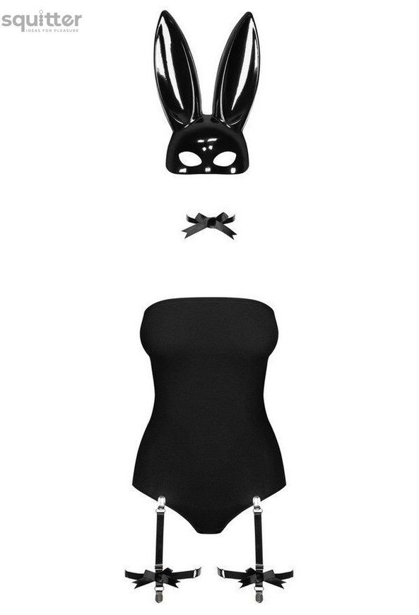 Эротический костюм кролика Obsessive Bunny costume L/XL, black, боди, чокер, гартеры, чулки, маска SO7702 - онлайн-сексшоп Сквитер