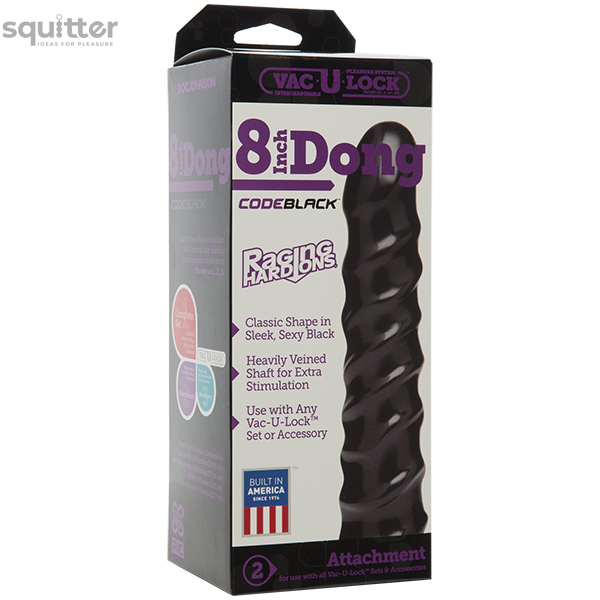 Дилдо Doc Johnson CodeBlack - 8 Inch Raging Vac-U-Lock со стимулирующим рельефом, диаметр 3,8см SO2797 - онлайн-сексшоп Сквитер