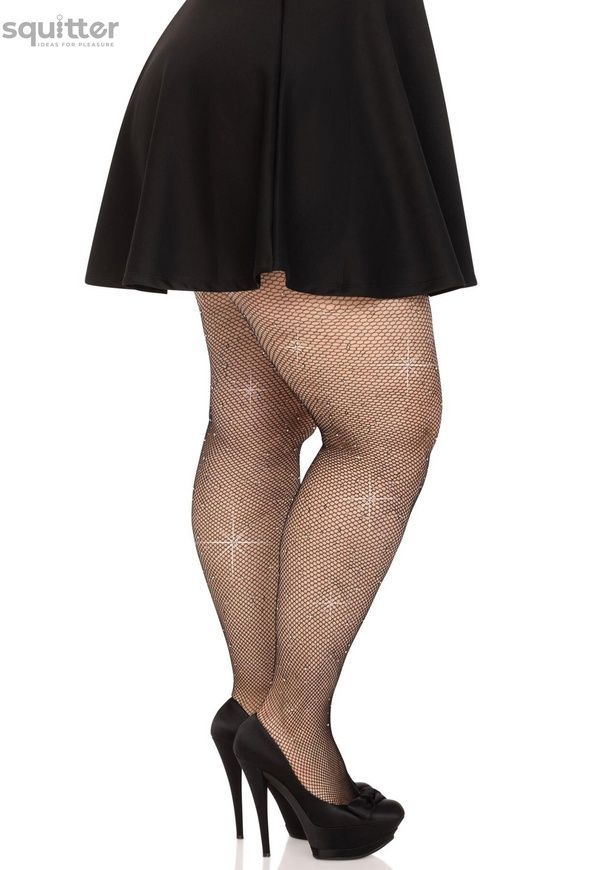 Колготки Leg Avenue Rhinestone micro net tights Plus size Black, дрібна сітка, стрази SX1729 - онлайн-сексшоп Сквітер