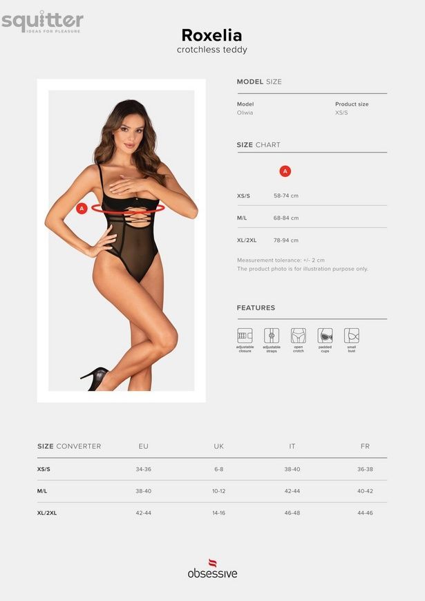 Боді Obsessive Roxelia crotchless teddy XS/S SO9065 - онлайн-сексшоп Сквітер