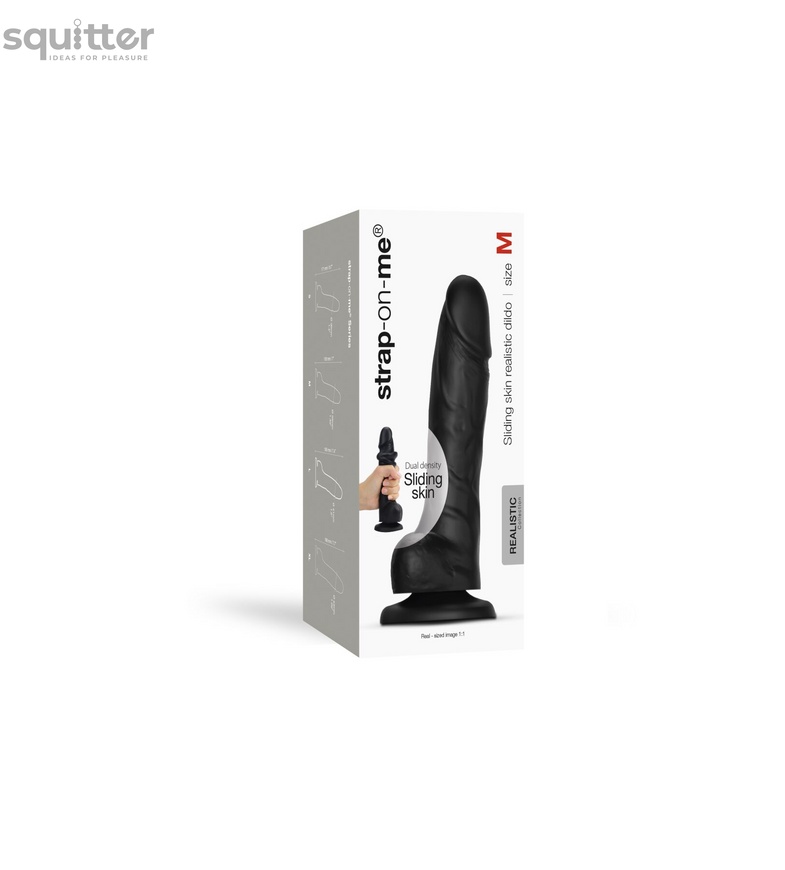 Реалістичний фалоімітатор Strap-On-Me Sliding Skin Realistic Dildo Black - M, ефект рухливої шкіри SO6256 фото