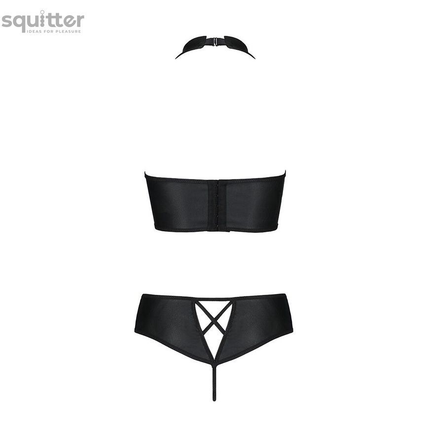 Комплект з еко-шкіри Passion NANCY BIKINI XXL/XXXL, black, бра та трусики з імітацією шнурівки SO5369 - онлайн-сексшоп Сквітер