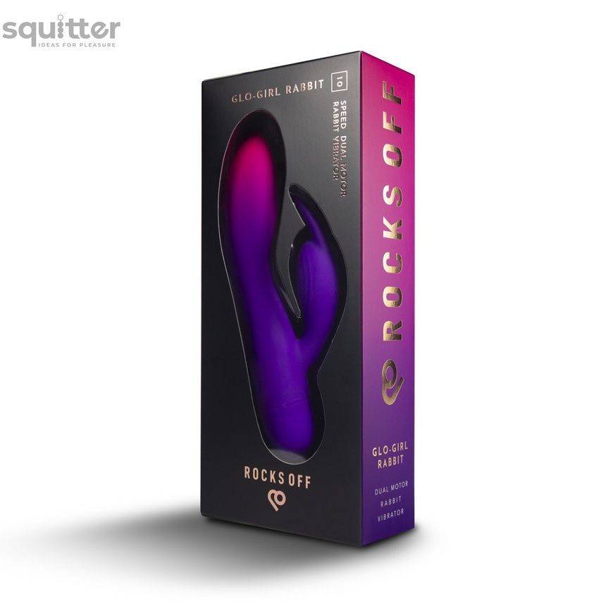 Вібратор-кролик Rocks Off Glo Girl &ndash; Rabbit, 2 мотори, 10 режимів, на батарейках SX2428 - онлайн-сексшоп Сквітер