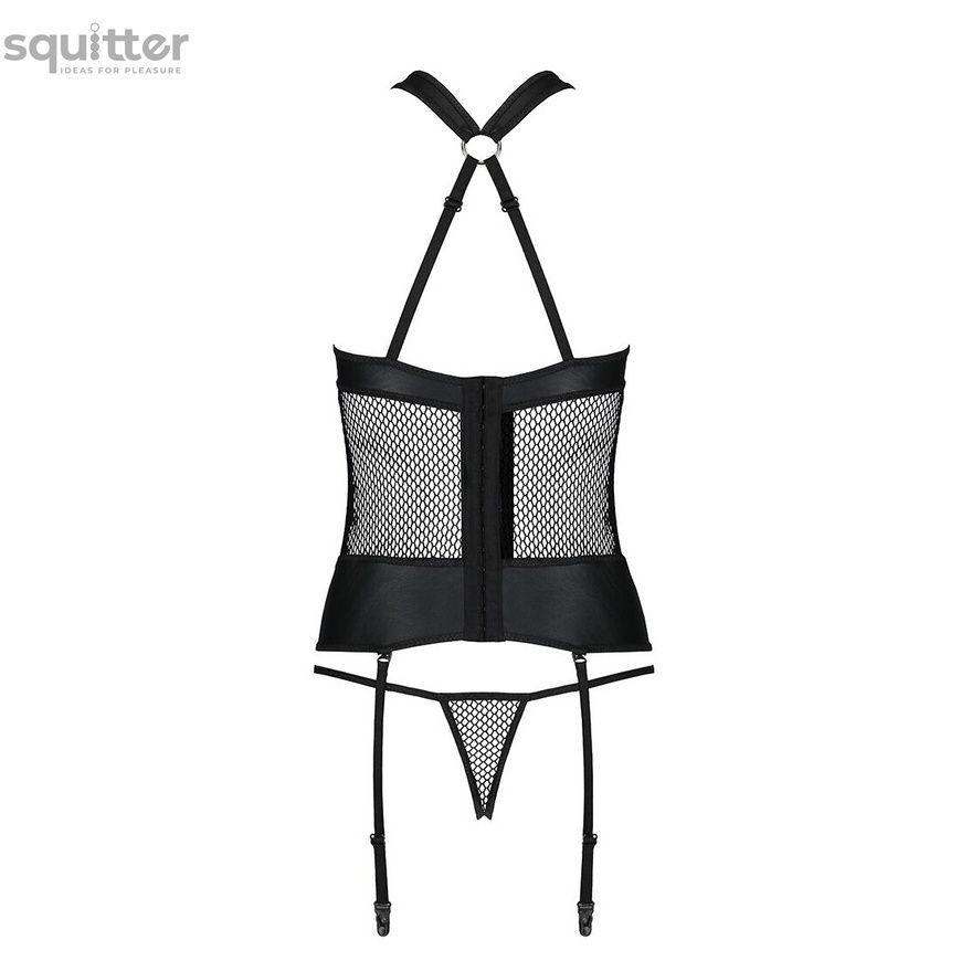 Сетчатый комплект корсет с халтером, съемные подвязки и трусики Amanda Corset black S/M - Passion SO5319 - онлайн-сексшоп Сквитер