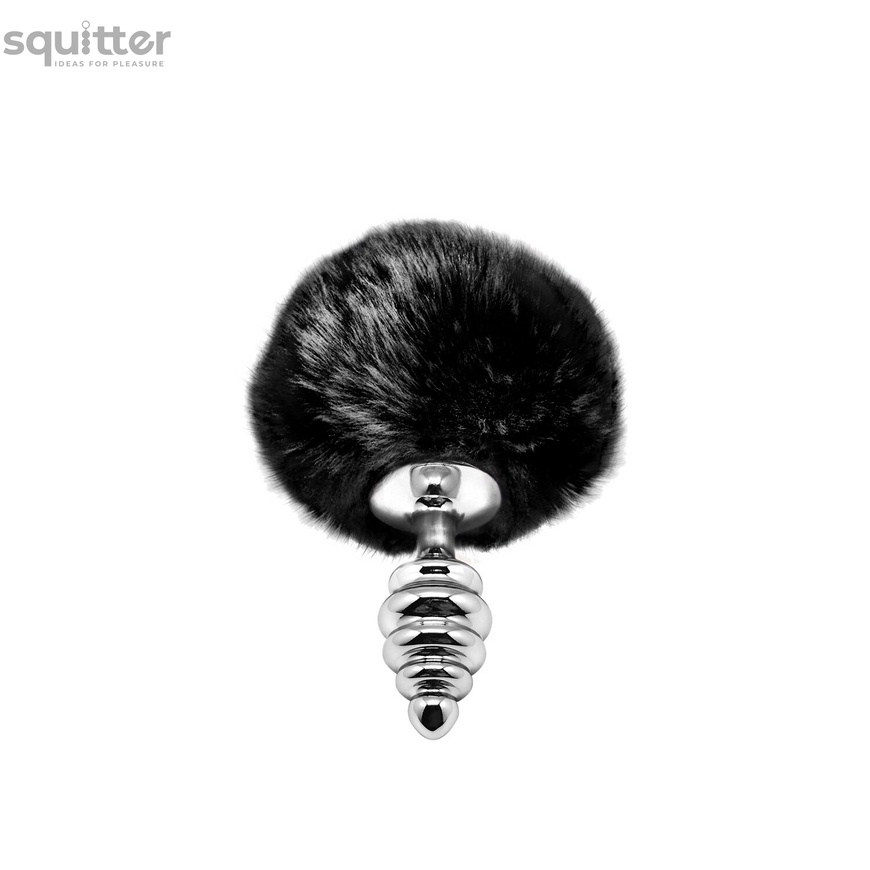 Металева анальна пробка Кролячий хвостик Alive Fluffly Twist Plug S Black SO6307 фото