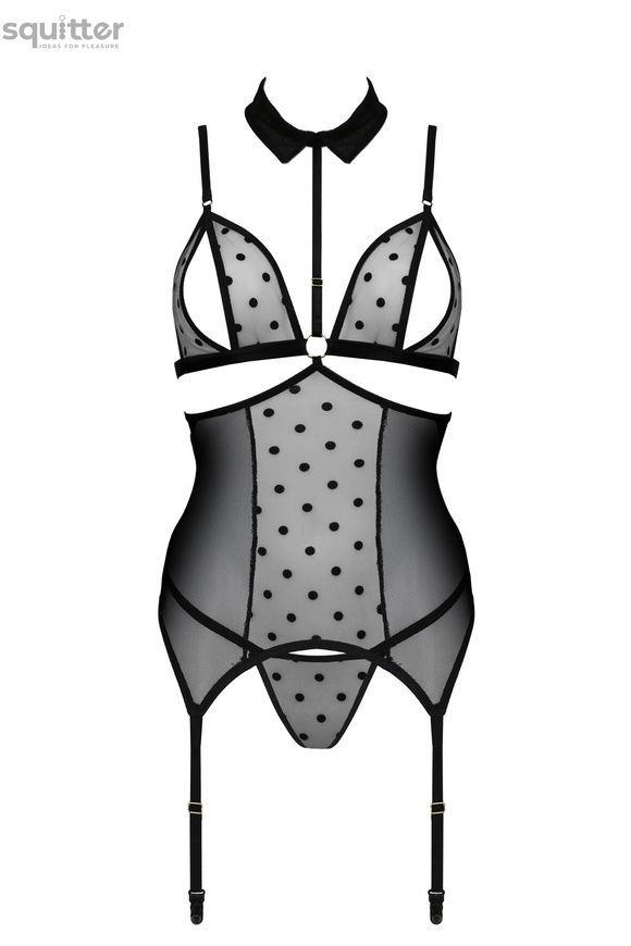 Корсет с открытой грудью Passion DOMINICA CORSET XXL/XXXL black, пажи для чулок, стринги SO8435 - онлайн-сексшоп Сквитер