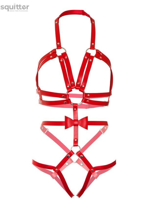 Портупея-тедді з ременів Leg Avenue Studded O-ring harness teddy M Red, екошкіра SO8561 - онлайн-сексшоп Сквітер