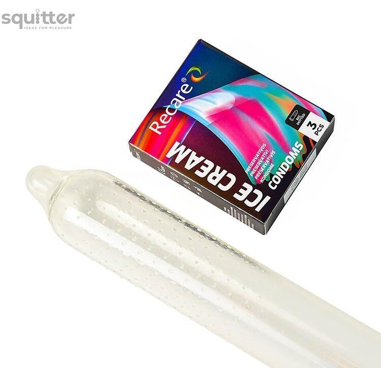 Презервативи Holographic Recare Ice Cream Big Dotted Condoms 3 шт, з пухирцями, аромат: морозиво SX3332 - онлайн-сексшоп Сквітер