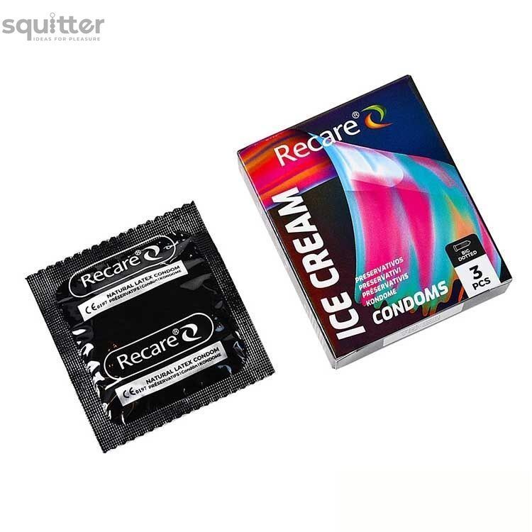 Презервативи Holographic Recare Ice Cream Big Dotted Condoms 3 шт, з пухирцями, аромат: морозиво SX3332 - онлайн-сексшоп Сквітер