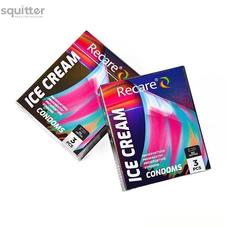 Презервативи Holographic Recare Ice Cream Big Dotted Condoms 3 шт, з пухирцями, аромат: морозиво SX3332 - онлайн-сексшоп Сквітер