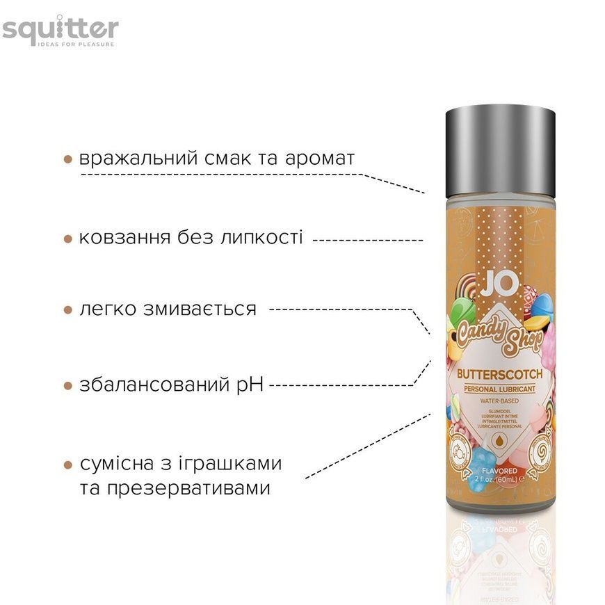 Лубрикант на водной основе System JO H2O - Candy Shop - Butterscotch (60 мл) без сахара и парабенов SO2617 - онлайн-сексшоп Сквитер