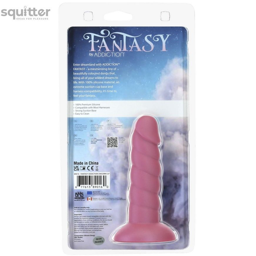 Фалоімітатор Fantasy by Addiction Unicorn Dildo 5.5&rdquo; Pink, віброкуля в подарунок SX3158 - онлайн-сексшоп Сквітер
