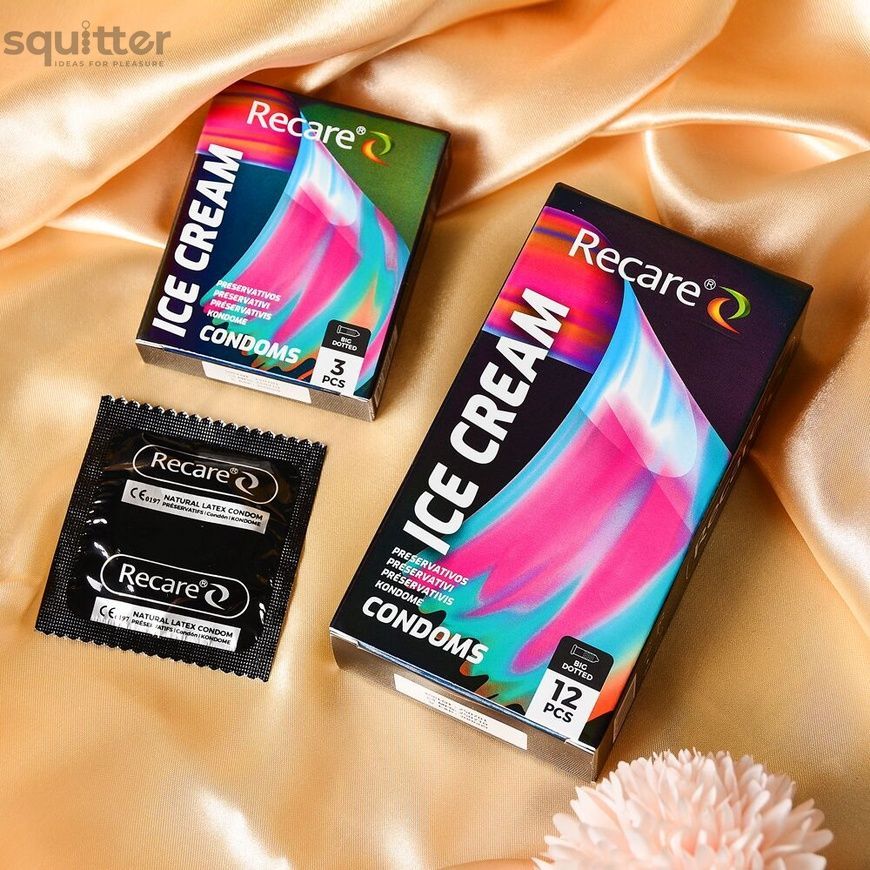 Презервативи Holographic Recare Ice Cream Big Dotted Condoms 3 шт, з пухирцями, аромат: морозиво SX3332 - онлайн-сексшоп Сквітер