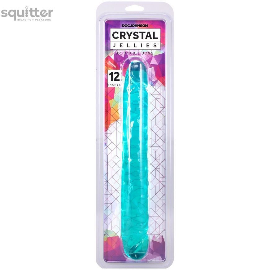 Фалоімітатор двосторонній Doc Johnson Crystal Jellies 12" Jr. Double Dong Teal SX4430 - онлайн-сексшоп Сквітер