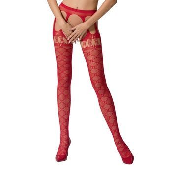 Еротичні колготки-бодістокінги Passion S025 One Size, Red, імітація ажурних панчішок з пояском PSS025R - онлайн-сексшоп Сквітер