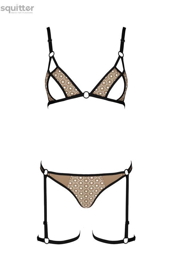 Еротичний комплект спідньої білизни Passion GABI SET L/XL beige, трусики з гартерами SO8436 - онлайн-сексшоп Сквітер