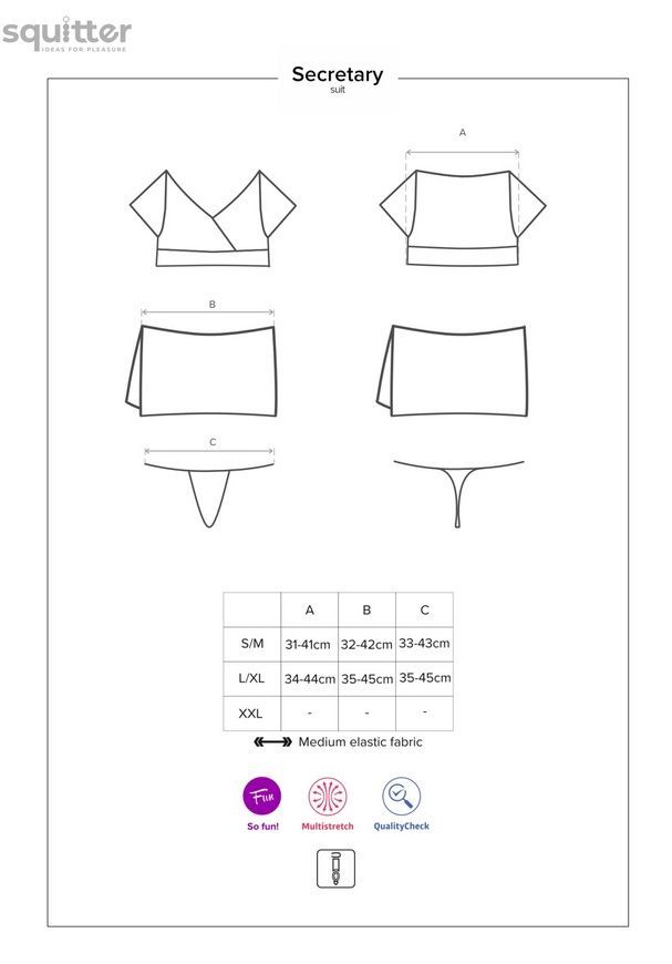 Эротический костюм секретарши Obsessive Secretary suit 5pcs black L/XL, черно-белый, топ, юбка, стри SO7307 - онлайн-сексшоп Сквитер