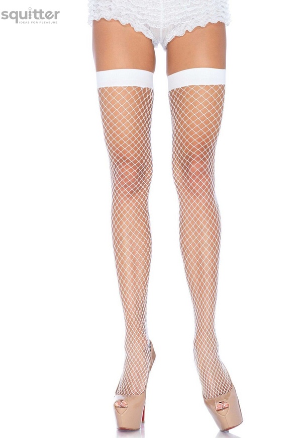 Панчохи-сітка Leg Avenue Fishnet Thigh Highs White, дрібна сітка, one size SO7974 фото