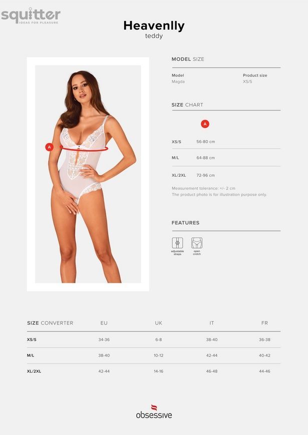 Еротичне напівпрозоре боді Obsessive Heavenlly crotchless teddy XS/S, з доступом SO8166 - онлайн-сексшоп Сквітер