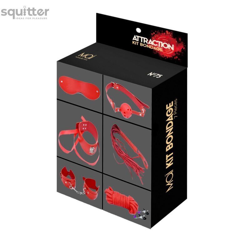 Набор MAI BDSM STARTER KIT N&ordm; 75 Red: плеть, кляп, наручники, маска, ошейник, веревка, зажимы SO5004 - онлайн-сексшоп Сквитер