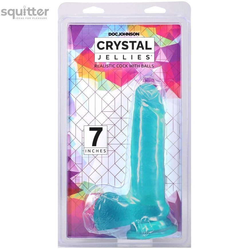 Фалоімітатор Doc Johnson Crystal Jellies - 7 Inch Realistic Cock with Balls - Teal SX4431 - онлайн-сексшоп Сквітер