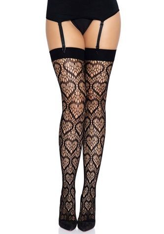 Ажурні панчохи із сердечками Leg Avenue Heart Black, one size SO7909 - онлайн-сексшоп Сквітер