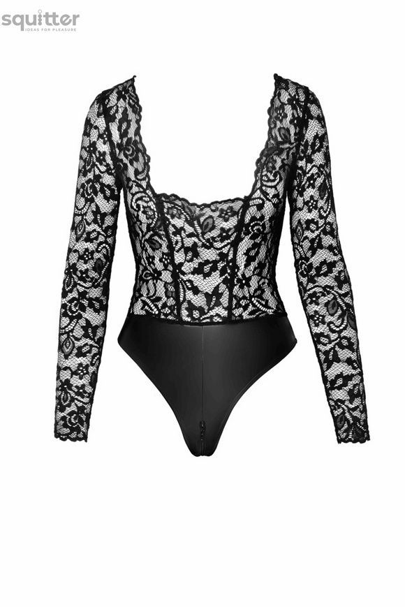 Боді Noir Handmade F296 Psyche, M, мереживо, довгий рукав, низ під латекс, з доступом SX0214 - онлайн-сексшоп Сквітер