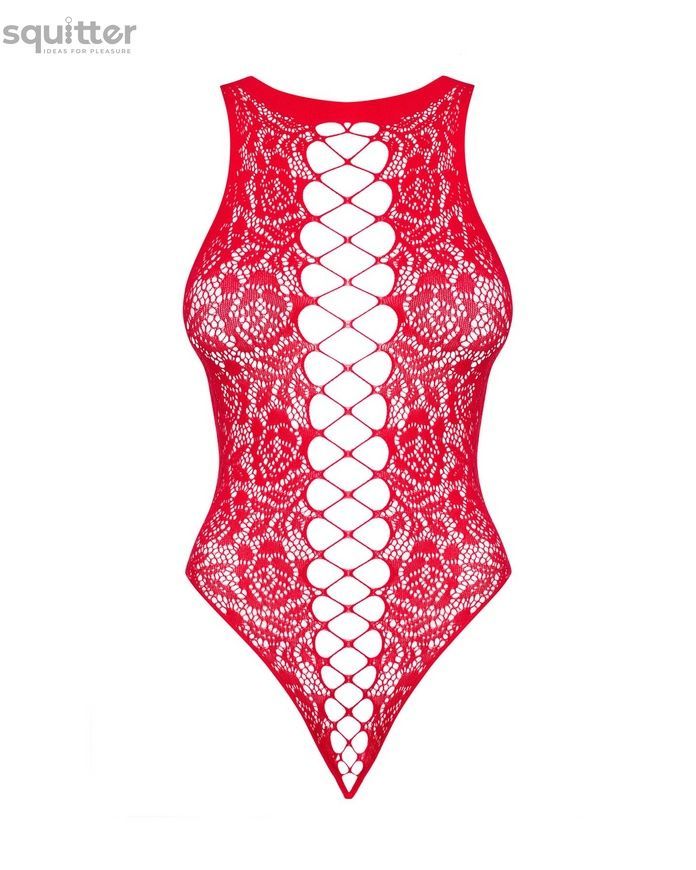 Ажурный бодистокинг с эффектом шнуровки Obsessive B120 teddy red S/M/L, красный SO7208 - онлайн-сексшоп Сквитер