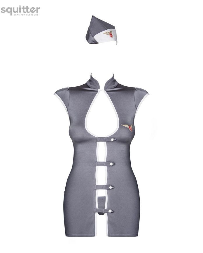 Эротический костюм стюардессы Obsessive Stewardess 3 pcs costume grey S/M, серый, платье, стринги, п SO7308 - онлайн-сексшоп Сквитер