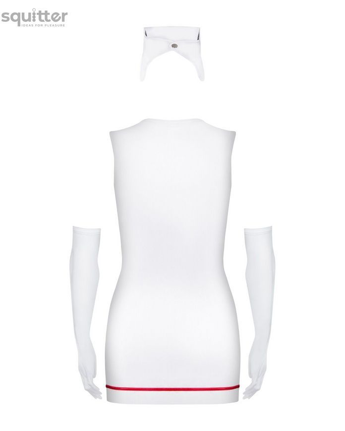 Еротичний костюм медсестри Obsessive Emergency dress S/M, white, сукня, стринги, рукавички, чепчик, стетоскоп SO7704 - онлайн-сексшоп Сквітер