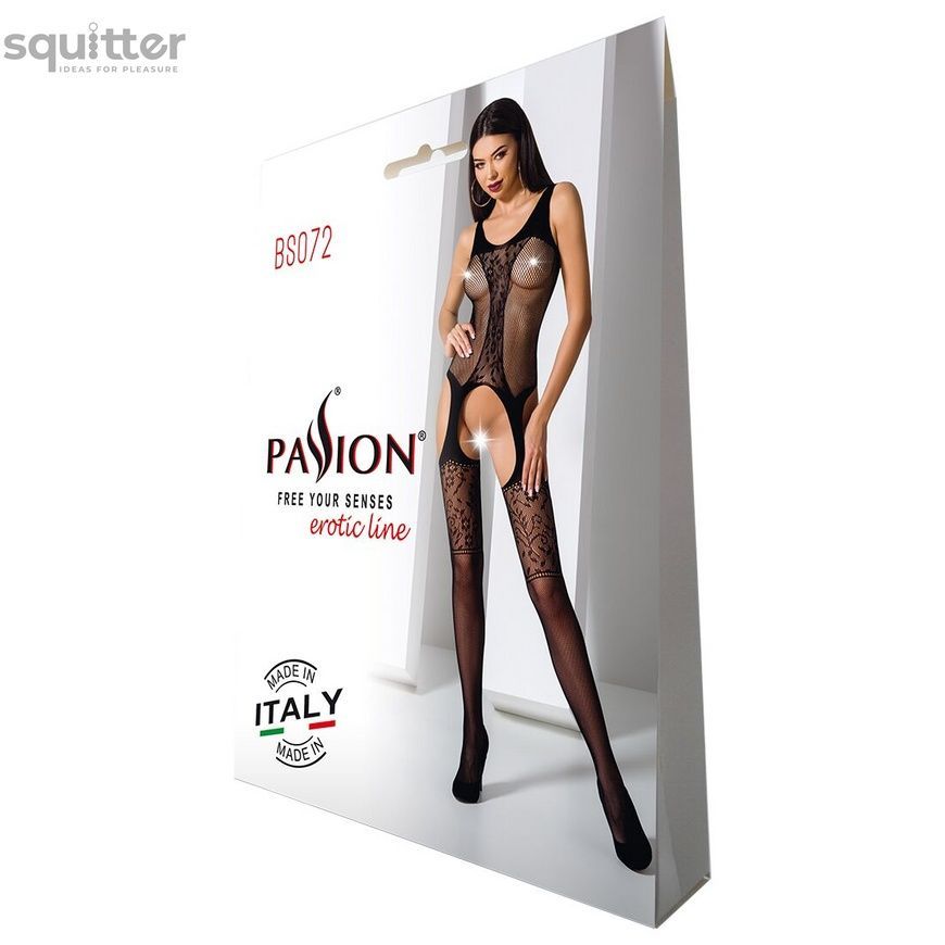 Бодистокинг с имитацией чулок и ажурной вставкой Passion BS072 black SO4141 - онлайн-сексшоп Сквитер
