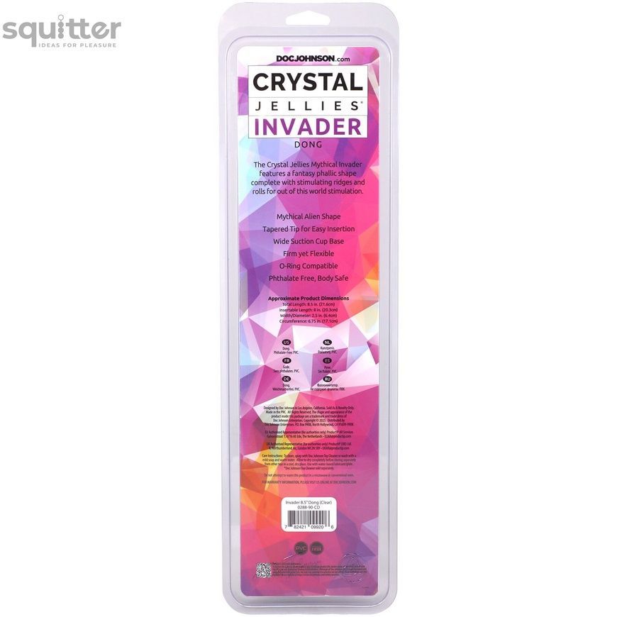 Фентезійний фалоімітатор Doc Johnson Crystal Jellies - Invader Dong 8.5 Inch - Clear SX4432 - онлайн-сексшоп Сквітер