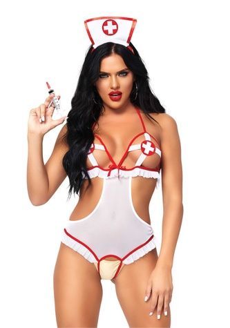 Костюм медсестри Leg Avenue Naughty Nurse, one size, боді та шапочка SO7892 - онлайн-сексшоп Сквітер