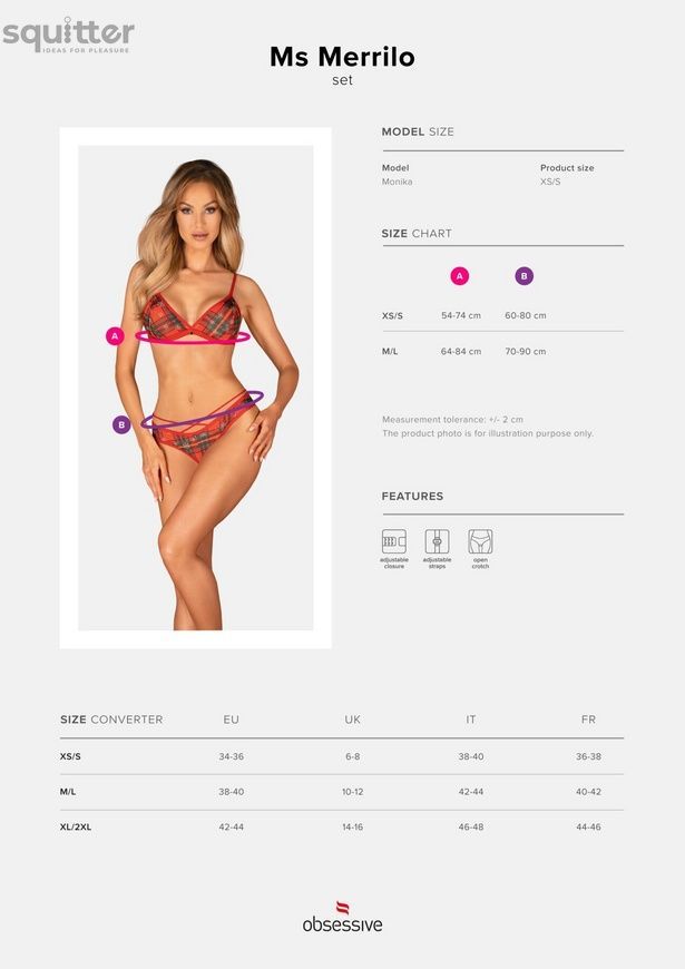 Комплект Obsessive Ms Merrilo 2-pcs set, M/L, м&rsquo;який бюстгальтер та трусики з доступом і з помпоном SX1160 - онлайн-сексшоп Сквітер