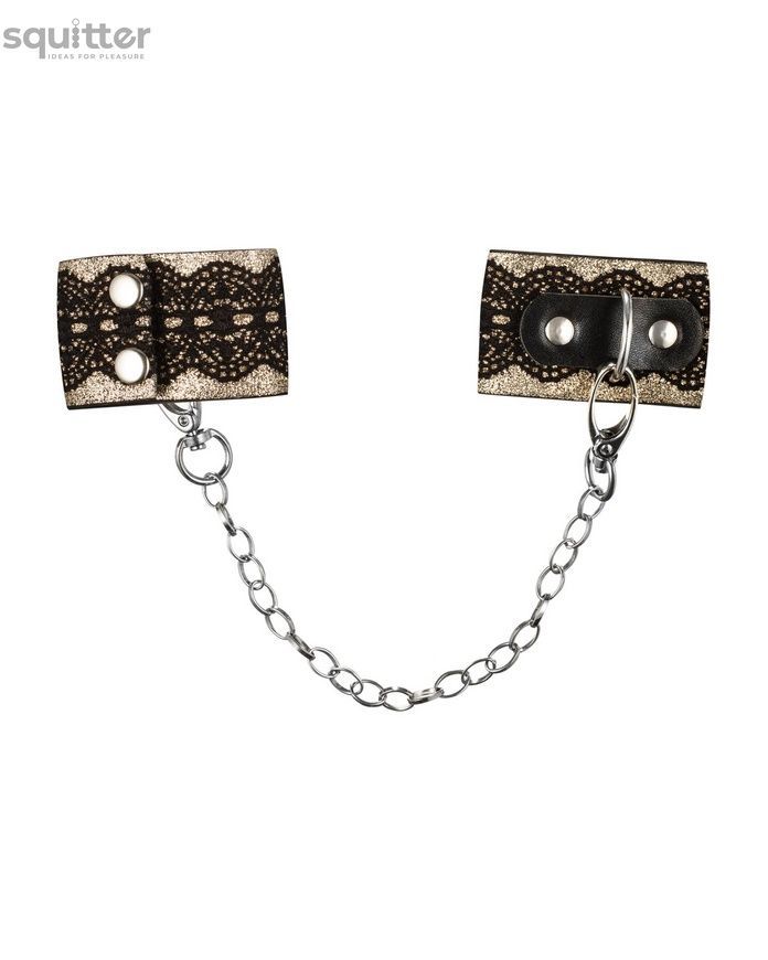 Наручники с блестками и цепью Obsessive A746 cuffs, черно-золотые SO7191 - онлайн-сексшоп Сквитер