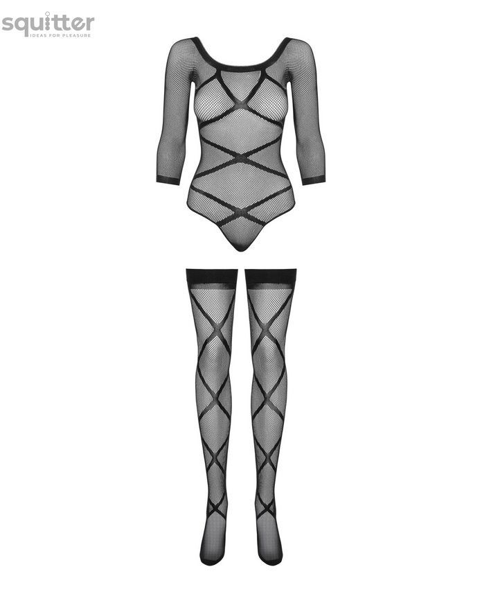 Бодистокинг Obsessive Bodystocking G320 S/M/L, чулки, боди, декор в виде линий SO7241 - онлайн-сексшоп Сквитер