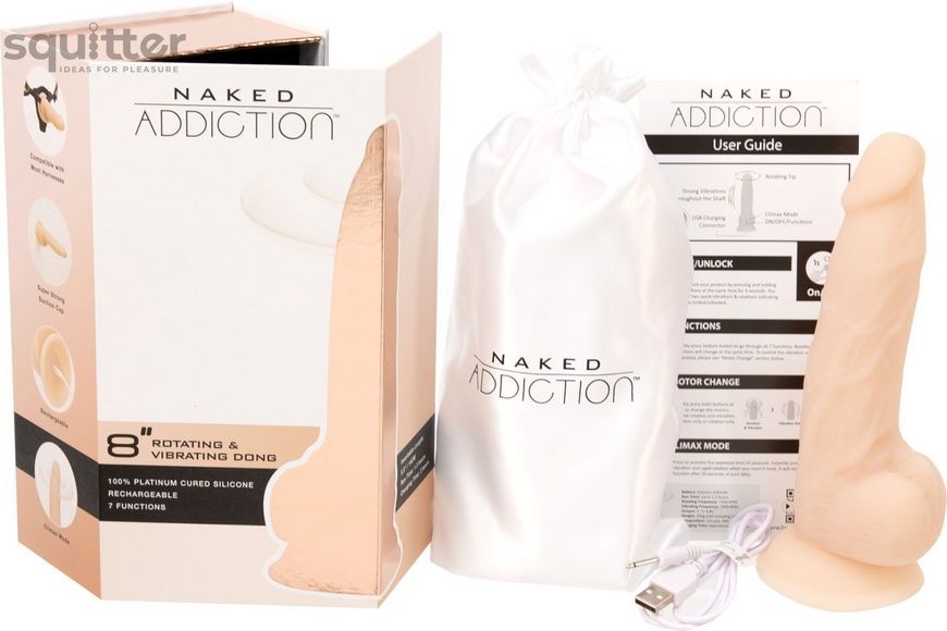 Фалоімітатор з вібрацією та ротацією Naked ADDICTION James 8&Prime; Rotating & Vibrating Dong, пульт ДК SO5587 - онлайн-сексшоп Сквітер