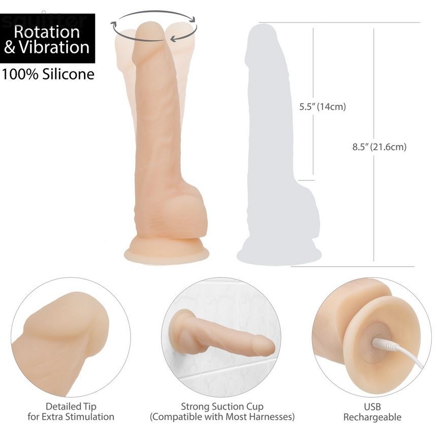 Фалоімітатор з вібрацією та ротацією Naked ADDICTION James 8&Prime; Rotating & Vibrating Dong, пульт ДК SO5587 - онлайн-сексшоп Сквітер