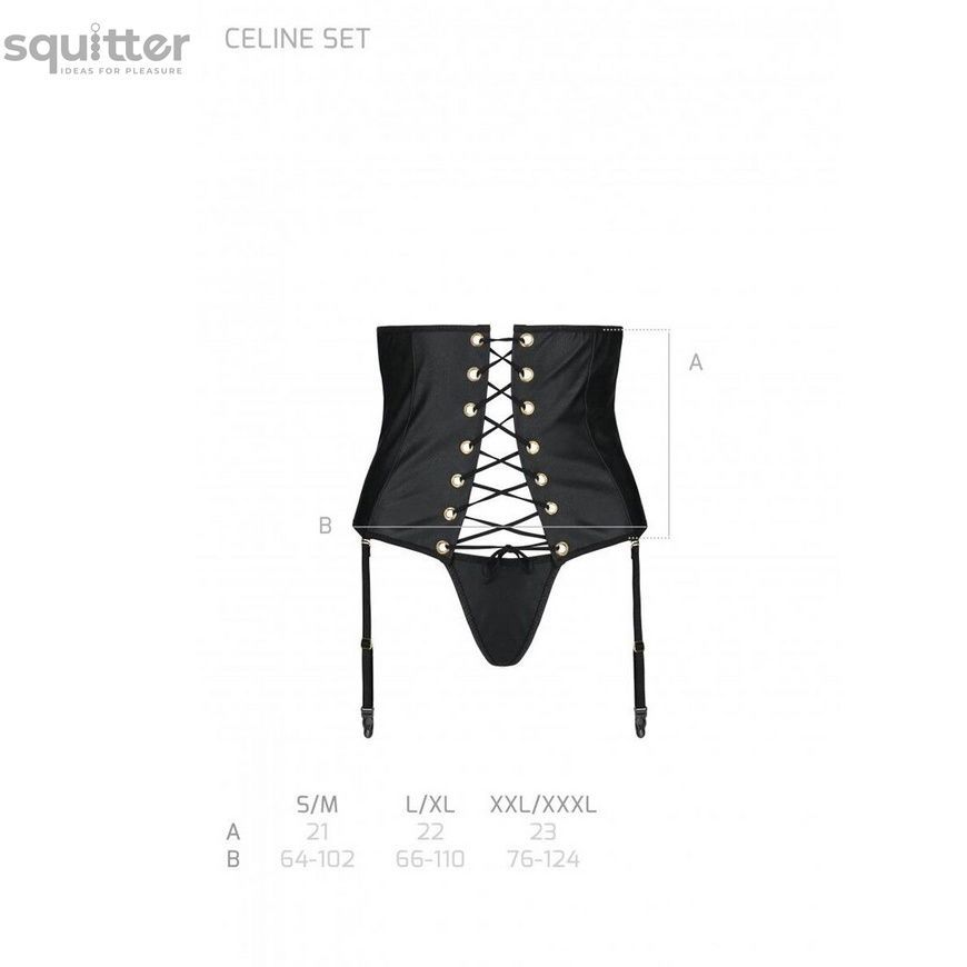 Пояс-корсет з екошкіри Passion CELINE SET S/M, black, шнурівка, знімні пажі для панчіх, стрінги SO6410 - онлайн-сексшоп Сквітер