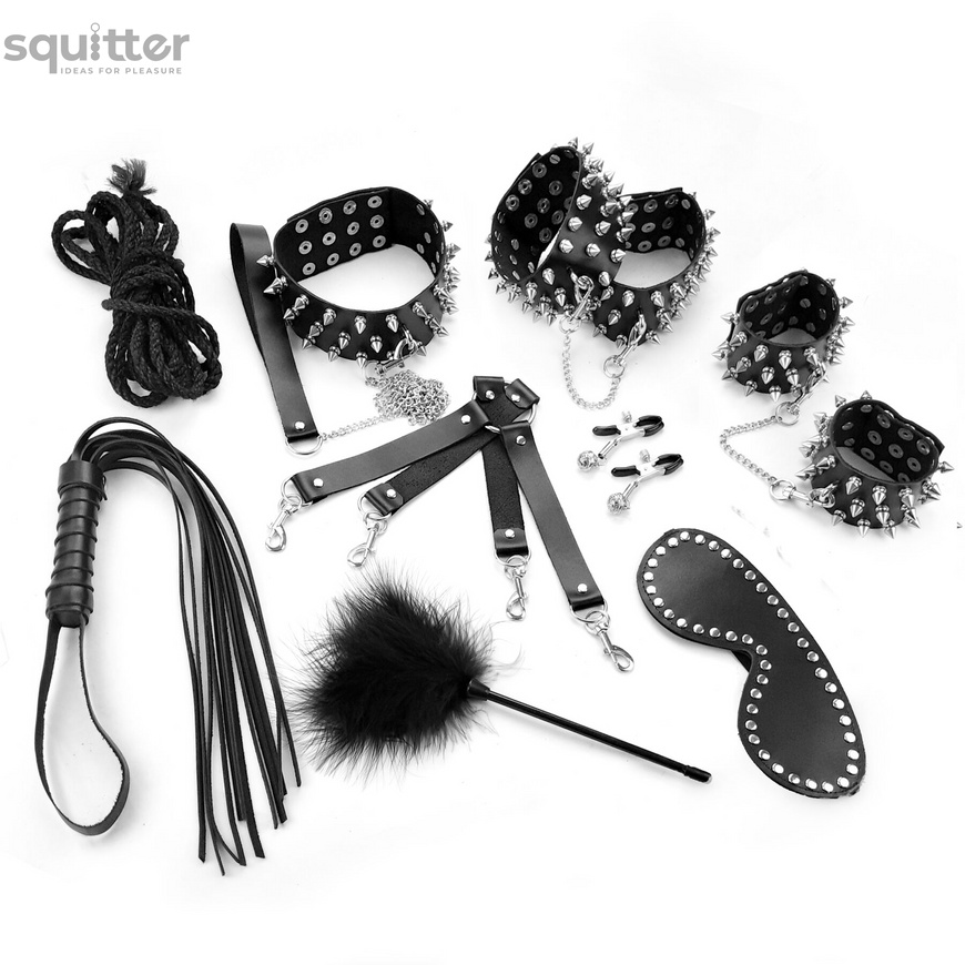 Набор Art of Sex - Spikes BDSM Set Leather, 10 предметов, натуральная кожа, Черный SO7140 фото