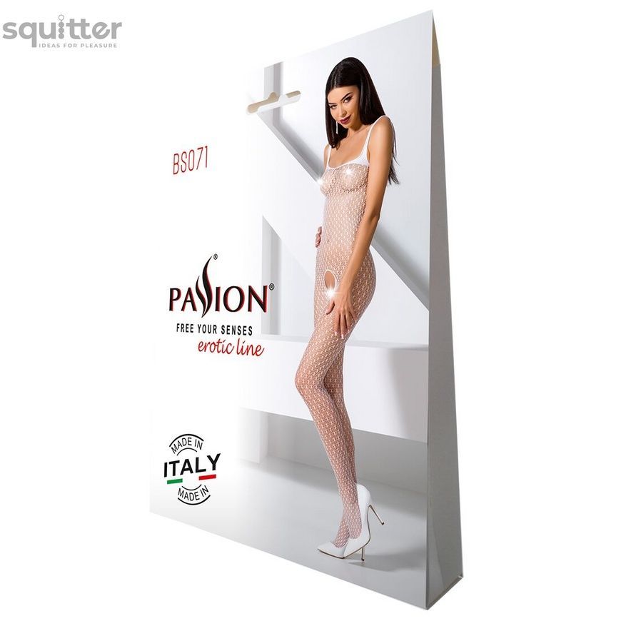 Бодистокинг Passion BS071 white, комбинезон на бретелях PBS071W - онлайн-сексшоп Сквитер