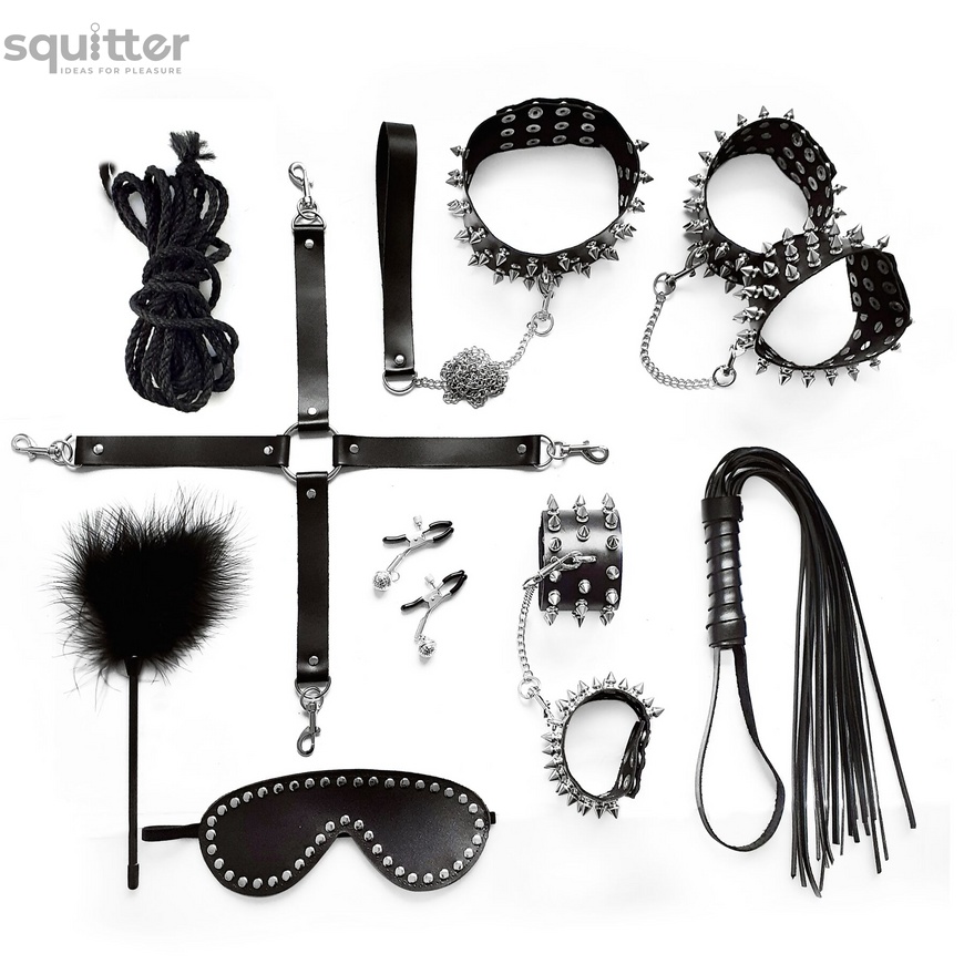 Набор Art of Sex - Spikes BDSM Set Leather, 10 предметов, натуральная кожа, Черный SO7140 фото